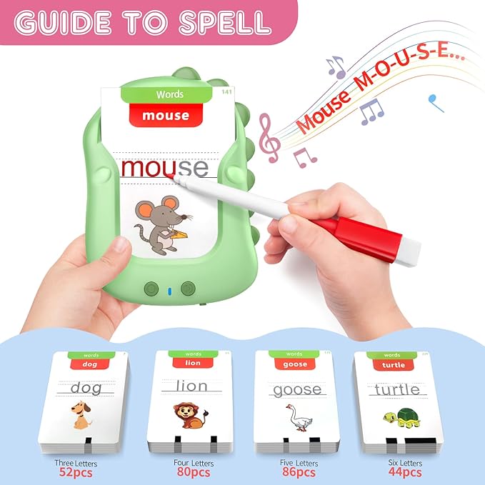 Reusable Writing & Drawing Talking Flash Cards for Toddlers168 Phonics Learning Cards with 8 Color Pens, Montessori Sensory Toys for Autism, Speech Therapy Preschool Education for Kids.