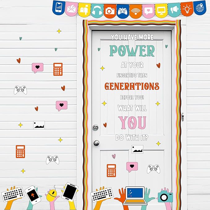 Computer Science Bulletin Board Set Inspirational Technology Digital Classroom Decoration Mental Health Growth Mindset Paper Cutouts Computer Lab Bulletin Board for School Office Home Wall Door Decor