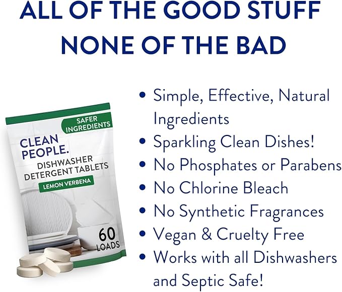 The Clean People Dishwasher Tablets - Cuts Grease & Rinses Sparkling Clean - Residue-Free - Phosphate Free Dishwashing Tablets (120 Count, Fragrance Free)