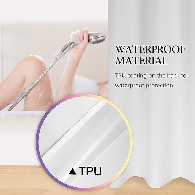River Dream Extra Long No Hook Shower Curtain TPU Lining & No Required Liner, 71" x 86"(84") Hotel Fabric Shower Curtain for Bathroom, Bottom Magnets & Waterproof, White, 71x86