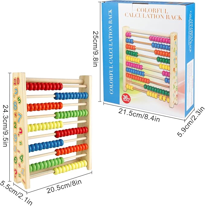 Sealive Classic Wooden Abacus for Kids Math, Educational Counting Toy with 100 Beads, 123 Learning Number Abacus for Toddler, Mathematics Toy Beads Game for Preschool Children Kindergarten
