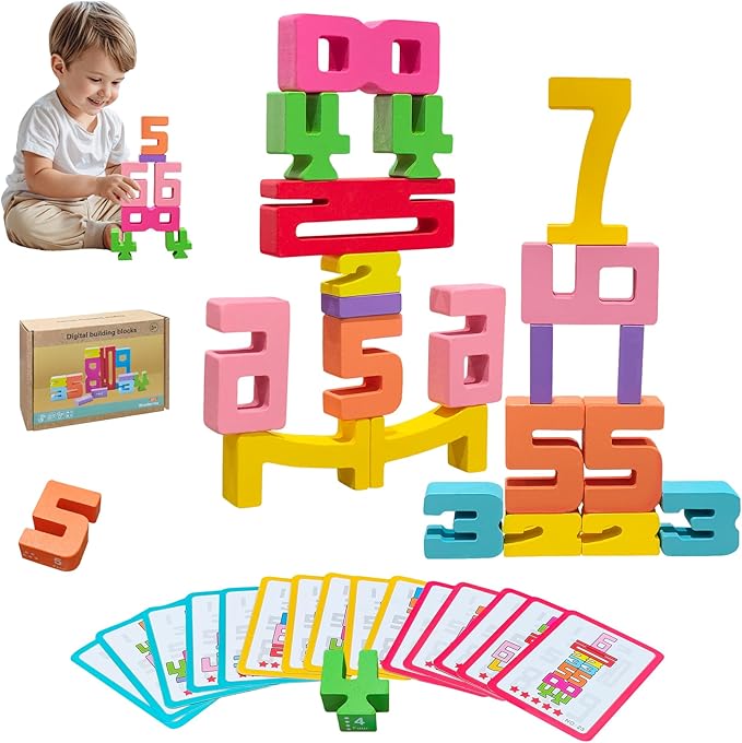 20Pcs Wooden Number Building Blocks,Montessori Number Blocks Math Learning Digital Building Blocks Digital Educational Counting Learning Toys for Parent-Child Interaction Skills Valentines Day Gifts