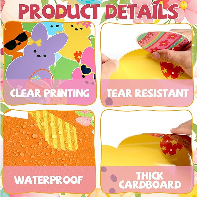 Easter Bulletin Board Decoration Set Easter Bunny Classroom Decoration Colorful Eggs Bunny Flower Paper Cutouts for Spring Party Supplies School Classroom Home Office Nursery Chalkboard Wall Decor