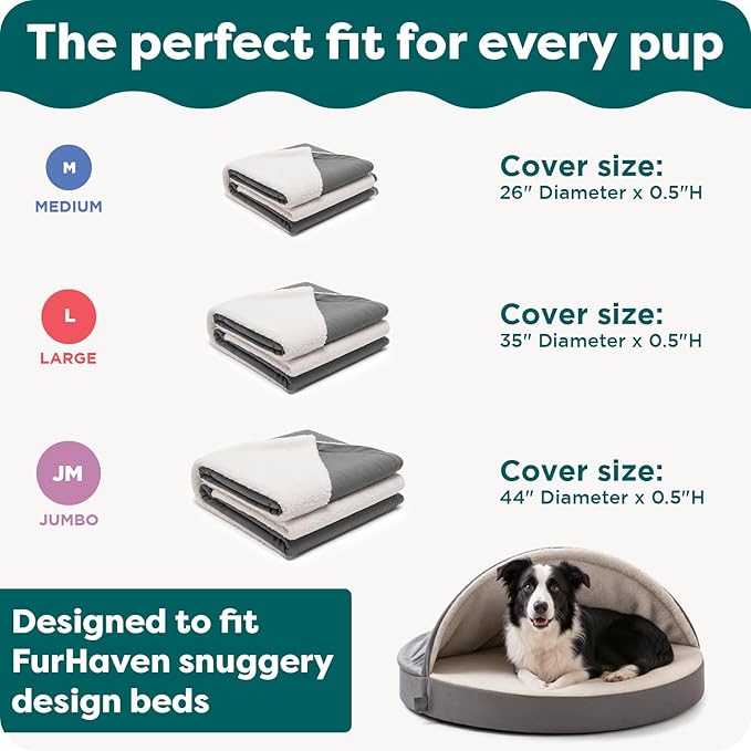 FurHaven Replacement Dog Bed Cover for Sherpa & Suede Snuggery, Fits Cool Gel-Top Foam Beds & Solid Orthopedic Foam Beds, Machine Washable, Large (35 inch), Espresso