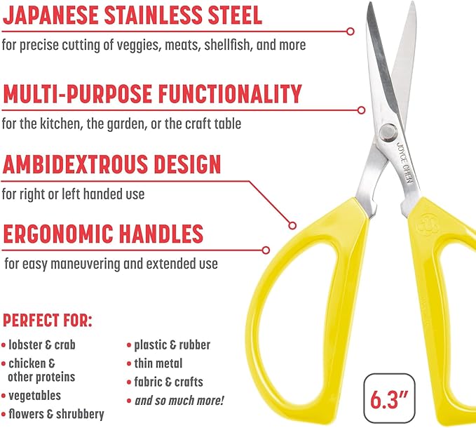 Joyce Chen Original Unlimited Kitchen Scissors All Purpose Kitchen Shears With Comfortable Handles, Yellow, 2 Pack