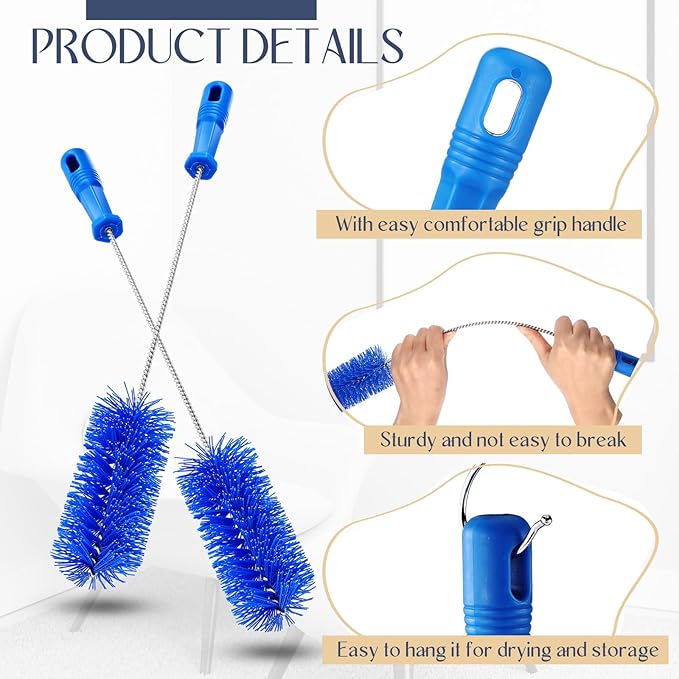 Baderke 2 Pieces Drain Brush Pipe Cleaning Blue Tube Brushes 19.7 Inch Plastic Shower Pipe Flexible Cleaning Tool (19.7 x 2.4 Inch)