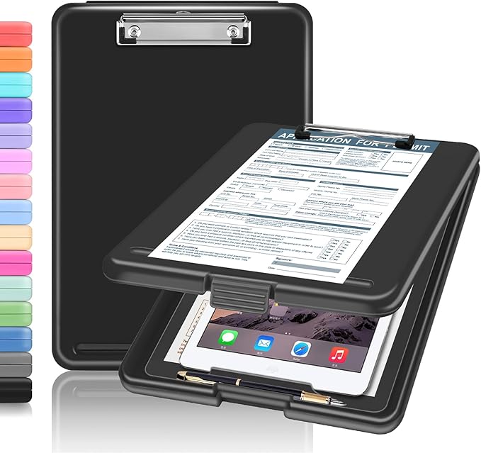 Clipboard with Storage, Clipboards 8.5x11 with Storage, Nursing Clip Board Foldable, Smooth Writing with Pen Holder Clipboards, High Capacity Storage Clip Board for Office Storage, Nurse(Black)