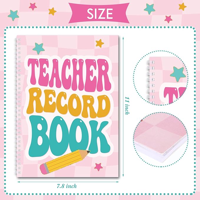 Retro Teacher Record Book Teacher Grade Book 2026-2027 Spiral Bound Record Class Planner 2026 Gradebook Office Favors for Classroom Attendance Supplies Double Sided Printing