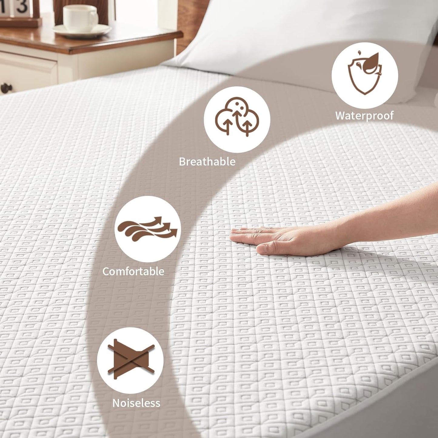 BEDLORE Twin Mattress Protector, Waterproof Noiseless Mattress Cover with Stretchable Pockets for 6-15 inches Mattress, Soft Breathable Mattress Pad Machine Washable (White)