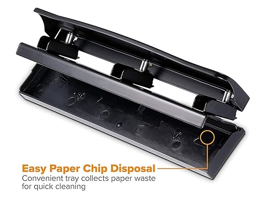 Bostitch Office 3 Hole Punch, Durable Metal,Rubber Base, 12 Sheets, Black