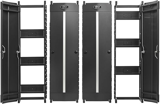 Tripp Lite Vertical Cable Manager, High-Capacity Deep Double Finger Duct, Front-Facing Cover, Four 3.5 feet Tall Sections, 12 inch Wide x 11.4 inch Depth, Black, 5-Year Warranty (SRCABLEVRT12HD2)