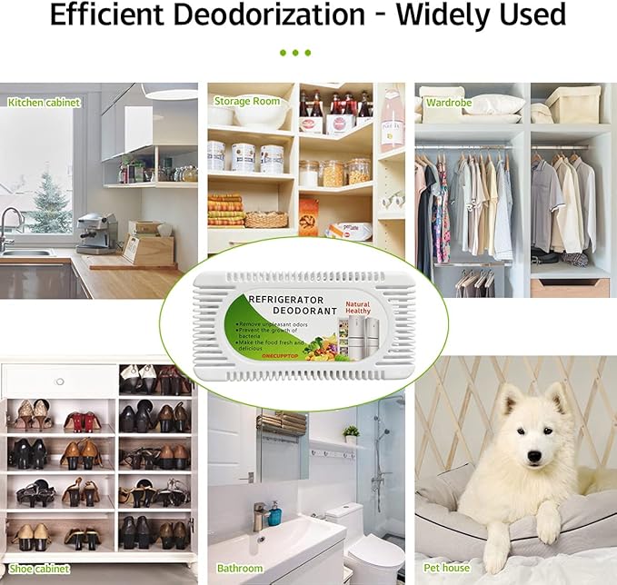 Refrigerator Deodorizer(4 pack), Fridge and Freezer Odor Eliminator, Activated Carbon Smell Remover and Moisture Absorber