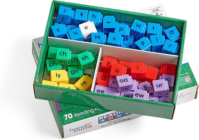 hand2mind Reading Rods Phonics Word-Building, Word Building Activities, Spelling Toys, Montessori Alphabet Letters, Reading Tools for Kids, Science of Reading Manipulatives, Phonemic Awareness
