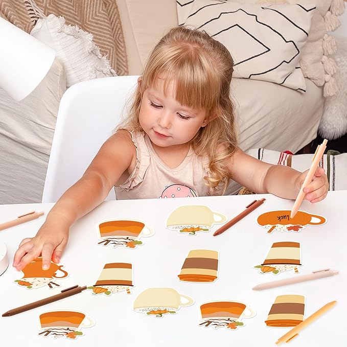 72pcs Fall-Theme Latte Sticky Notes & Pens & Ribbons Set, Cute Pumpkin Fall Element Latte Pastel Notepads Gift, Self-Stick Memo Pad for Thanksgiving Appreciation Back to School Party Favor