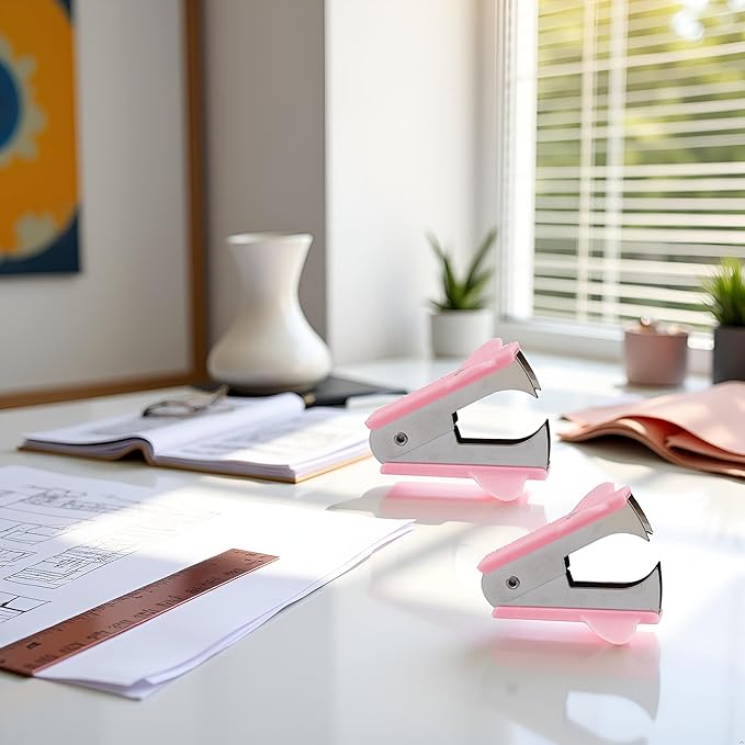2Pcs Pink Stapler Removal Tool, Stapler Removals Puller Tool, Wear-Resistant Remover Tool with Non-Slip Handle, Staple Puller Tool Supplies for Students, School, Home, Teachers Staple Removers