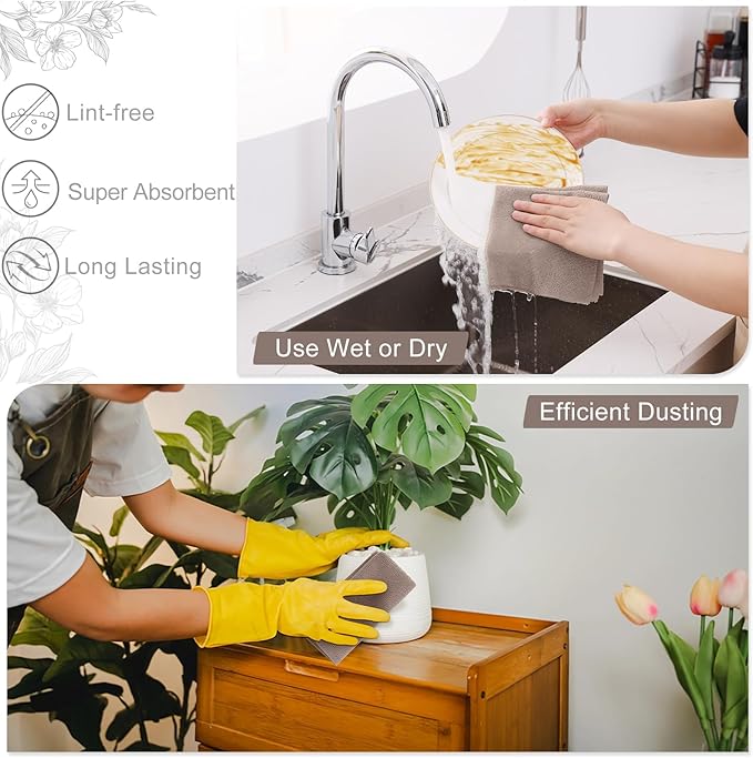 Homaxy Tear Away Dish Cloths Rolls, 40 Sheets-11.8" X 11.8", Reusable Washable Dish Towels for Kitchen, Ultra Absorbent and Quick Drying Microfiber Cleaning Rags, Khaki