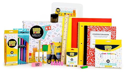 Back to School Supply Box (Pallet - 180 Boxes) - Grades K-5 Back to School Supplies - 32 Piece Kit Includes Markers, Crayons, Pencils, Scissors, Folders, Glue Sticks, Notebook, and Composition Book