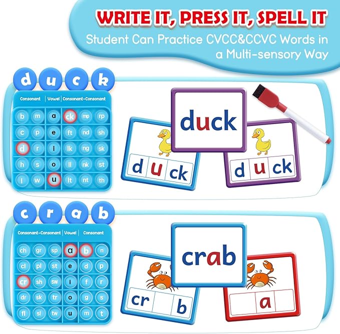 Torlam CVCC & CCVC Word Games, Sight Words Flash Cards Spelling Reading Learning Phonics Games for Kids, Speech Therapy Toy, Kindergarten Classroom Must Have Learning Activities Homeschool Supplies