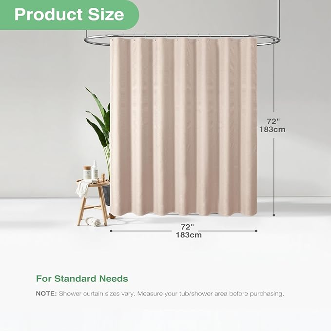 Dynamene Blush Pink Fabric Shower Curtain - Waffle Weave Textured Heavy Duty Cloth Shower Curtains for Bathroom, 256GSM Hotel Luxury Weighted Bath Curtain Set with 12 Hooks,72x72, Blush Pink