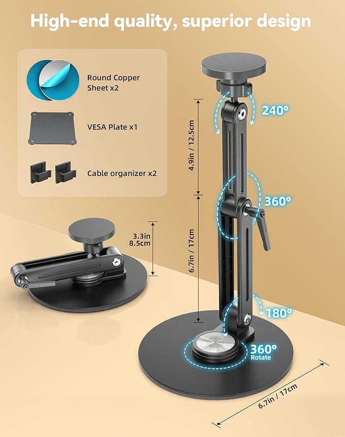 Jakeko Magnetic Portable Monitor Stand 15.6" - up to 16" 18.5" 22 inch Tablet Holder for iPad VESA Mount 75mm for Desk Adjustable Foldable 360° Swivel
