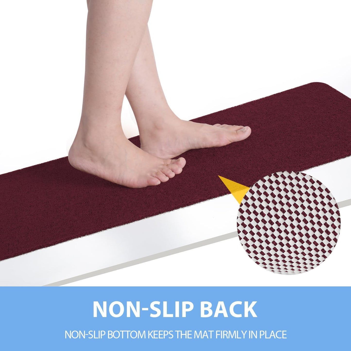 Non-Slip Bathtub Mat, 2 Pack Anti Slip Shower Mat, Fast Drying Bathtub Mats, Foot Scrubber Mat, Anti Slip Mat for Tub, Floor, Bathroom, Kitchen, Home, Hotel (Wine Red 24"×16"+24"×16")