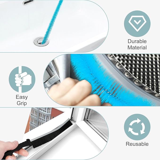 5 Pcs Dryer Vent Cleaner kit,Refrigerator Coil Cleaning Brush,Home Improvement Essential Cleaning Tools, for Kitchen Sinks, drains, Shower and Bathtub Clogs