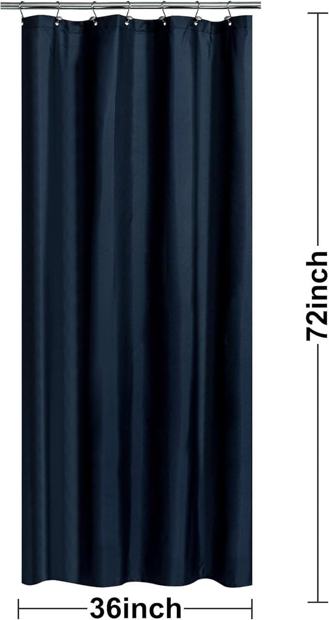 Fabric Shower Curtain or Liner 36 x 72 Inches Bath Stall Size with 2 Bottom Magnets, Hotel Quality, Washable, Water Repellent, Navy