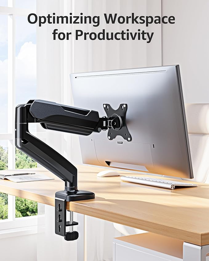 MOUNTUP Single Monitor Desk Mount Holds Screen up to 32 inch, Height Adjustable Monitor Arm, Computer Monitors Stand with Clamp/Grommet Mounting Base, VESA Mounts Fit 4.4-17.6lbs Computer, Black