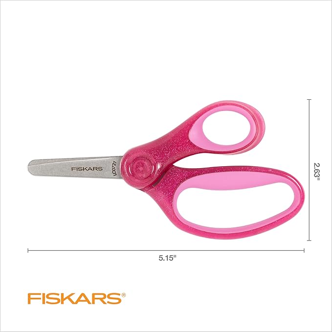 Fiskars 5" Blunt-Tip Glitter Scissors for Kids Ages 4-7 - Scissors for School or Crafting - Back to School Supplies - Pink