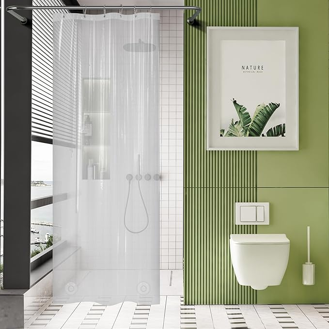 AmazerBath Long Stall Shower Curtain 36x84 Inches, Walk in Shower Curtain Plastic, Clear Shower Stall Curtain Heavy Duty Thick PEVA, Narrow Curtain with 2 Weighted Stones and 6 Grommet Holes