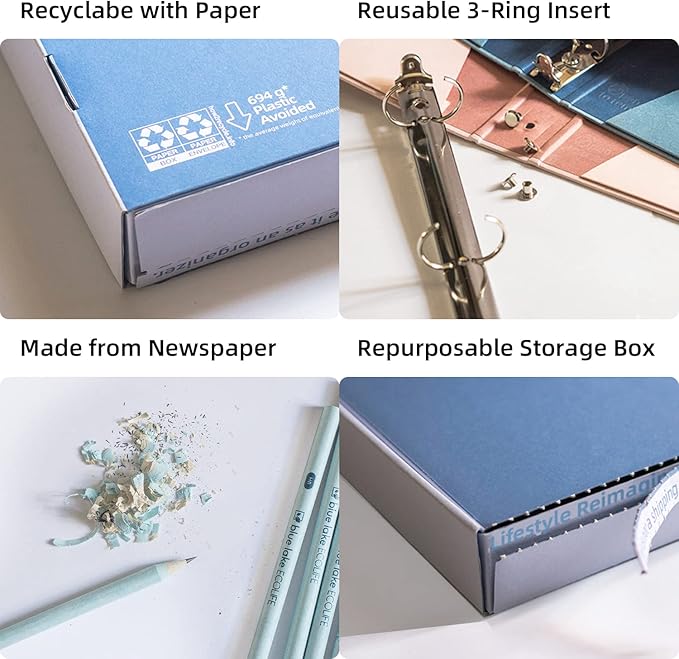 Blue Lake 3-Ring Binder School Offiice Supplies Kit Bundle Plastic Free 22 Piece Binder, Folders, Pencils, Pencil Box Organizer Tray, Gifts for K-12, College Students, and Office