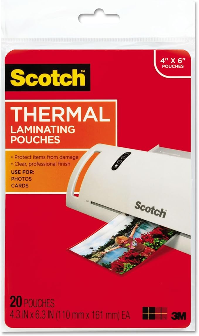 Scotch Photo Size Thermal Laminating Pouches, 5 mil, 6 x 4, 20/Pack