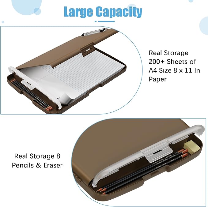 Hongri Clipboard with Storage with Pen Holder, Folder Nursing Clip Board 8.5 x 11 Foilo-Side Opening, High Capacity, Light Weight for Teachers, Classroom. Size 14 x 9.6 x 1.2 in(Brown)