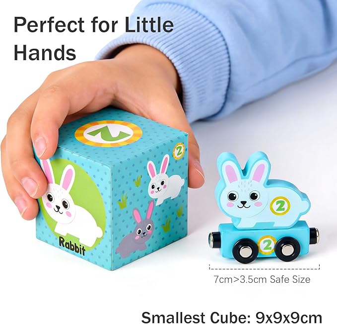 Atoylink Stacking Blocks Nesting Toys with Magnetic Animal Train, 6 Farm Cubes Number Learning Set for Toddlers 18M-6Y, Montessori Educational Counting Toy for Boys Girls, Safe Non-Toxic Kids Gift