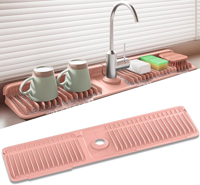 Faucet Mat for Kitchen Sink, 24 Inch Longer Silicone Sink Splash Guard, 7°Slope Fast Self-draining, Fast Drying Tidy Faucet Mat Splash Guard