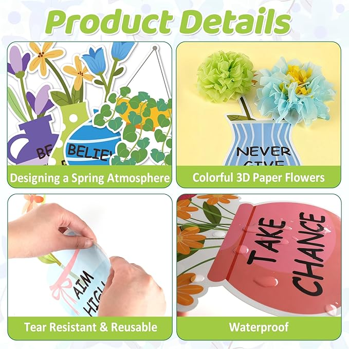Spring Bulletin Board Decorations for Classroom - It's Time to Bloom Bulletin Board Set with 3D Paper Flower Cutouts Motivational Decorations for Spring Summer School Home Chalkboard Door Wall Supply