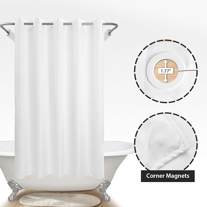 River Dream No Hook Long Shower Curtain or Liner Soft Microfiber - 75" Length Fabric Shower Curtain Liner Set, Machine Washable & Water Repellent, White, 71x77