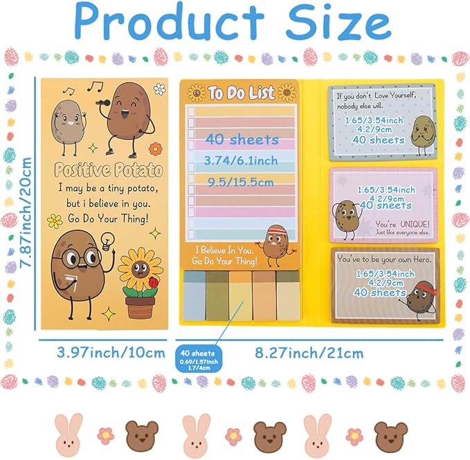 QPIXVB Potato Sticky Notes Set,Inspirational Gifts,Cute School Supplies,440 Sheets Sticky Notes,Office Christmas Gifts,Cute Desk Accessories,Potato Writing Memo Pads for Students Home School Supplies