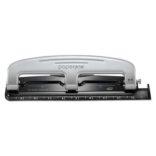 Bostitch Office inPRESS 12 Reduced Effort Three-Hole Punch, Silver/Black (2101)