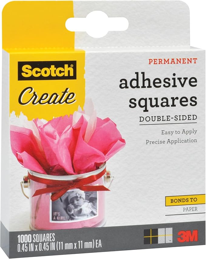 Scotch Adhesive Squares, Permanent Double-Sided Tape Squares for Crafting, Art, Gift Wrapping and More, .45 in x .45in., 1-Pack, 1000 Total