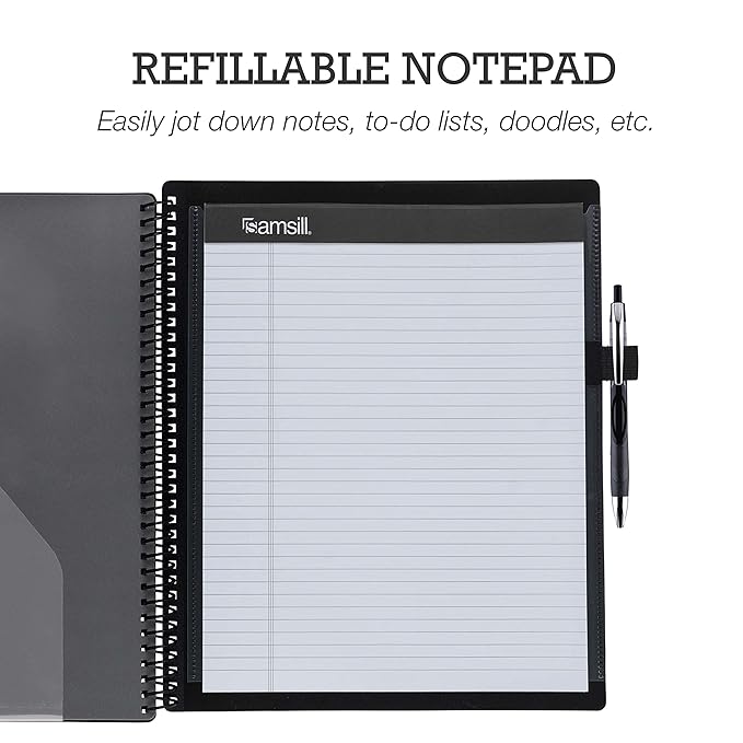 Samsill Spiral Folder Organizer - 5 Dividers & 10 Pockets with Notepad Holder, Multi Pocket Color Cordinated Folder Binder with Customizable Tabs, Document Organizer (Grey)