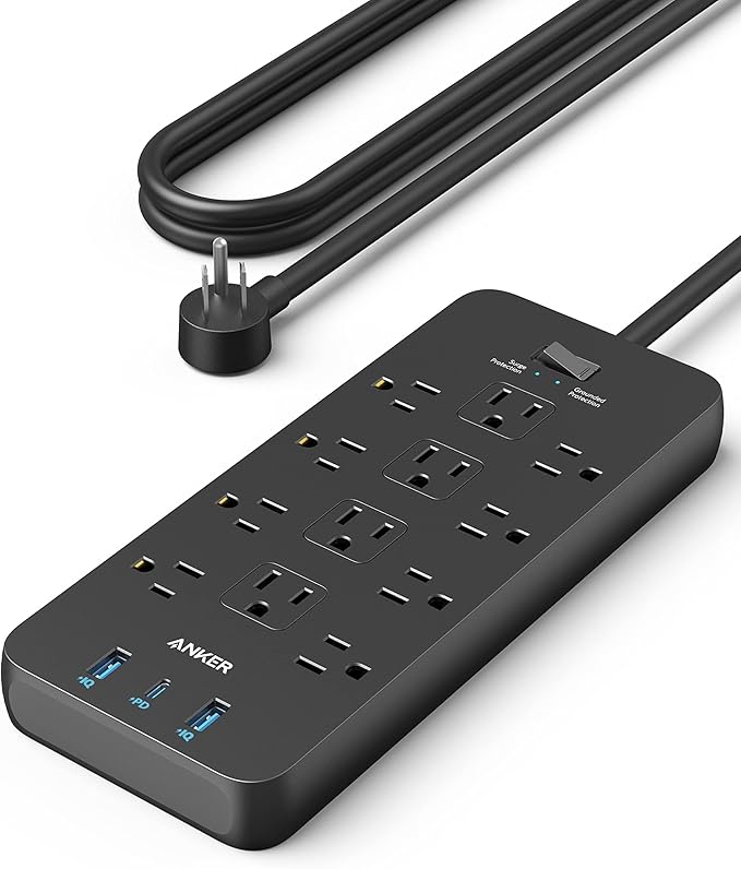 Anker Power Strip with 2100J Surge Protector, Outlet Extender, 10ft Extension Cord with Multiple Outlets, 12 AC, 2 USB A,1 USB C Port for 20W, Home Office, Dorm Room Essentials, TUV Listed