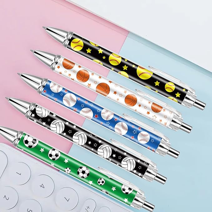 10 PCS Sports Party Favors Ball Theme Ballpoint Pens Ball Gifts for Team with 1mm Black Ink Replaceable Ballpoint Pen Refill for Team Office Supplies Thanksgiving Christmas Gift