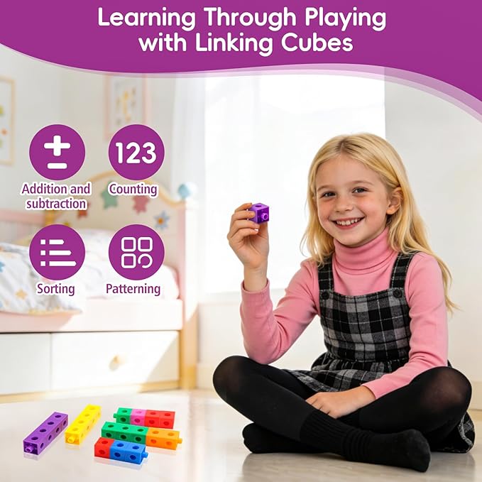 200 Pcs Math Linking Cubes - 10 Colors Connecting Counting Snap Blocks, Math Manipulatives for Early Math & Construction, Educational Toy for Preschool, Kindergarten, Homeschool