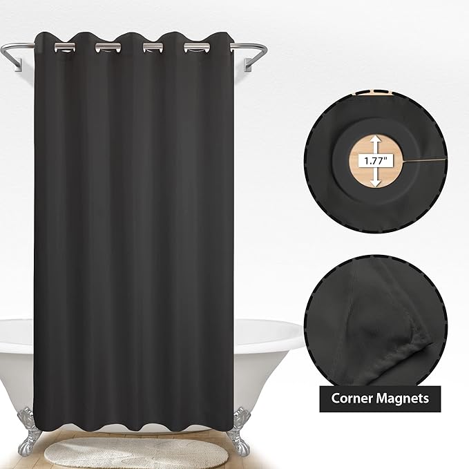 River Dream Extra Long No Hook Black Shower Curtain or Liner Soft Microfiber - 84" Length Fabric Shower Curtain Liner Set, Machine Washable & Water Repellent, Black, 71x86