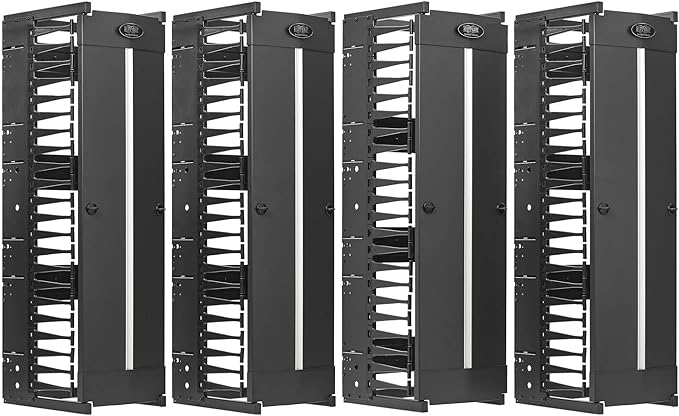 Tripp Lite Vertical Cable Manager, High-Capacity Deep Double Finger Duct, Front-Facing Cover, Four 3.5 feet Tall Sections, 12 inch Wide x 11.4 inch Depth, Black, 5-Year Warranty (SRCABLEVRT12HD2)
