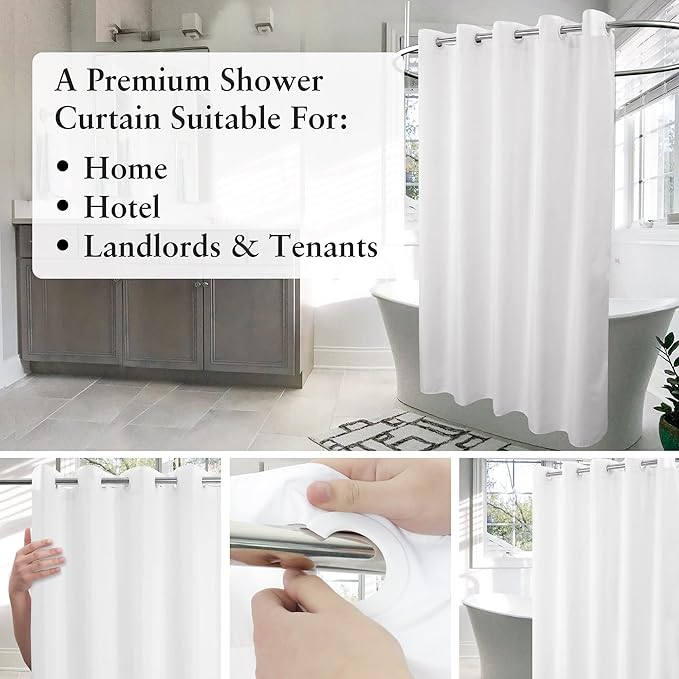 River Dream No Hook Long Shower Curtain or Liner Soft Microfiber - 75" Length Fabric Shower Curtain Liner Set, Machine Washable & Water Repellent, White, 71x77