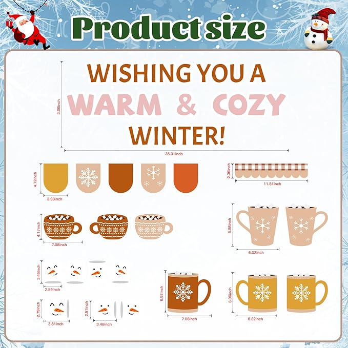 Winter Bulletin Board Christmas Hot Cocoa Bulletin Board Set Classroom Decoration Wish You A Warm Cozy Christmas Cutouts for Winter Xmas Holiday School Office Home Chalkboard Wall Door Decor