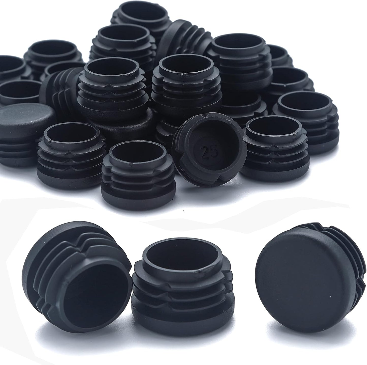 Furnigear Plastic Plugs Tubing End Caps Chair End Caps 1 3/16" Outside Bottom Round Tubing Caps Round Furniture Sliders Glides Black (Fit 1.1-1.13" Tube Inner Diameter, 24pack)