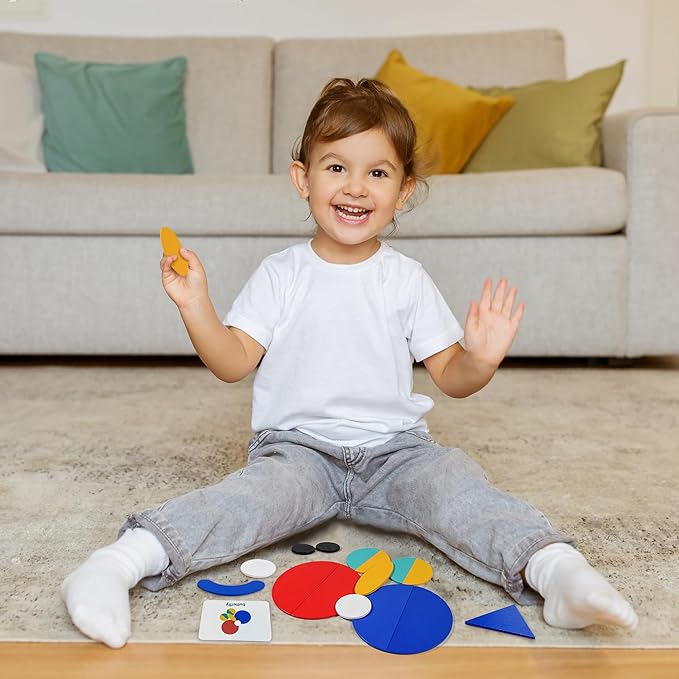 LiKee Open Ended Wooden Shape Puzzles (36 Blocks&60 Cards) for Toddlers 3+ Years Old, Montessori Development Toys Preschool Education Activity Travel Toy Board Games for Kids 4-8 Yrs